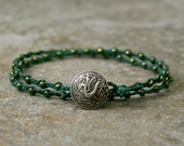 Men's Braided Wrap Bracelet with Dragon Button and Green Seed Beads