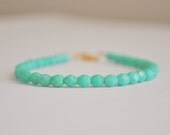 Turquoise Bracelet - blue green beaded faceted glass layering bracelet  - simple modern jewelry - adenandclaire