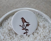 Bird On Branch Porcelain Woodland Brooch, Mrs Peterson Pottery, Free Worldwide Shipping