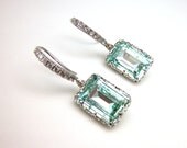Swarovski light azore light blue green mint rectangle square foiled step cut crystal rhinestone with cubic zirconia deco white gold hook