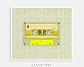 Casette 6x5 inches Retro art  Print - Yellow -