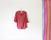 vintage 1980s blouse // striped // shirt // pink // mustard // grey // size large l // size extra large xl