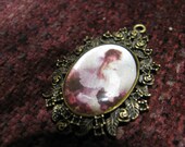 Bronze Medal of an ANGEL Ornate Setting  Relgious Catholic jewelry pendant for necklace rosary charm bracelet