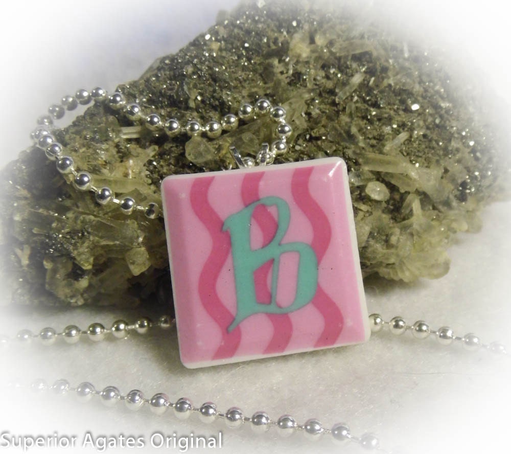 Letter B  Ceramic Tile Recycled Upcycled Necklace