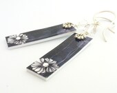 Crystal Embellished Floral Black Tag Earrings
