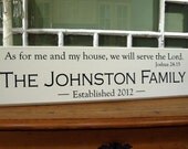 Carved Verse: As for me and my house, we will serve the Lord"   Carved Personalized Family Name Sign
