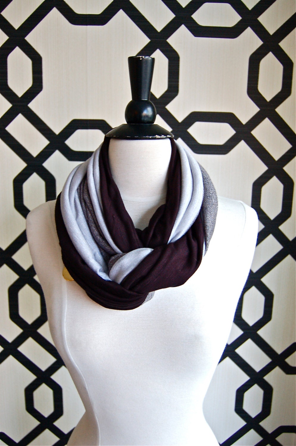 Black Charcoal Silver Triclor Tuesday Infinity Scarf
