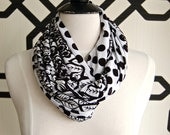 Black and White Flowers and Dots Tuesday Infinity Scarf