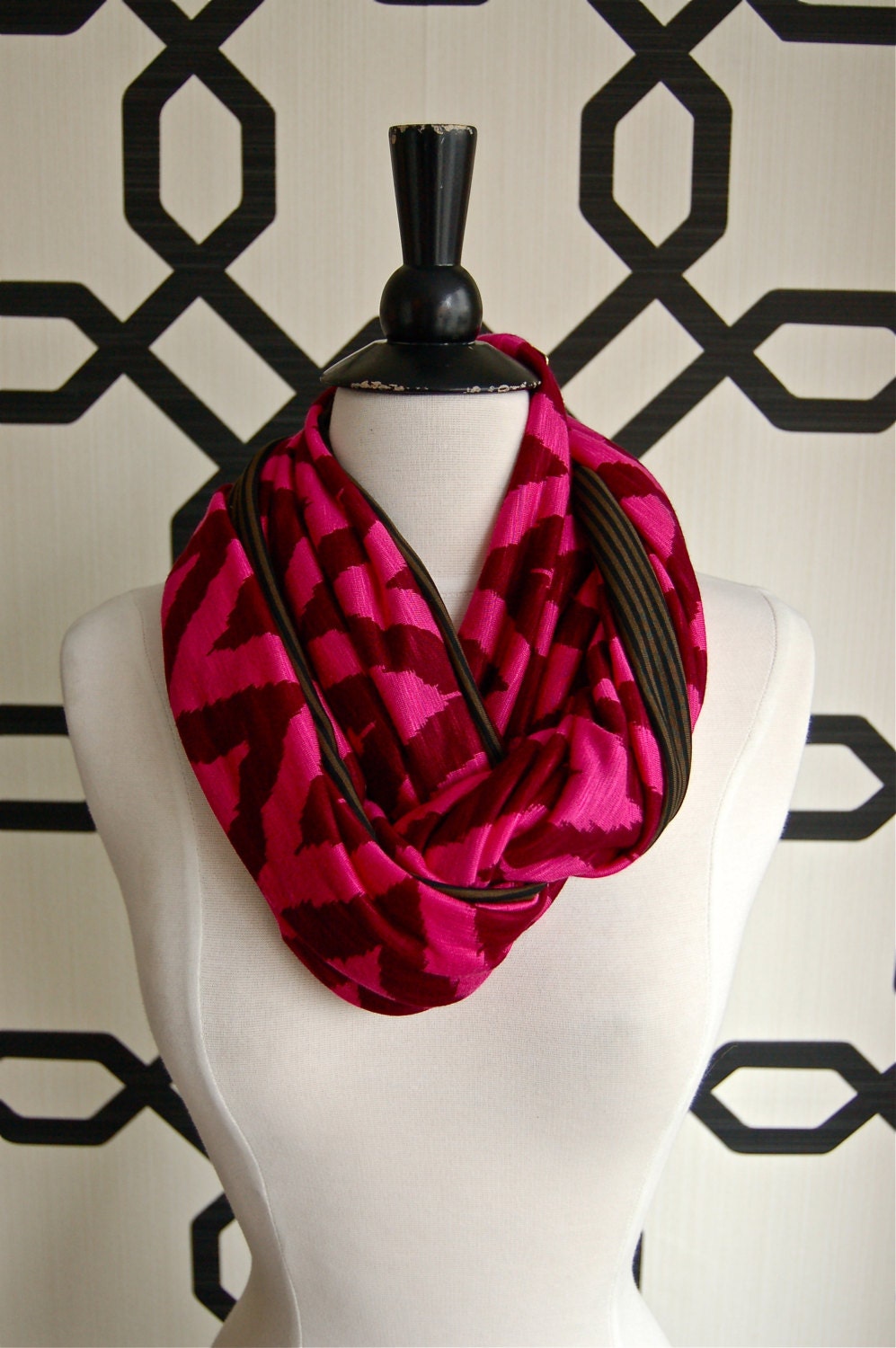 Fuchsia Zig Zag with Olive Stripes Tuesday Infinity Scarf