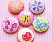 Assorted Set of Insect and Flower Sewing Buttons - Handmade, Fabric Covered Buttons - 1.75 inch