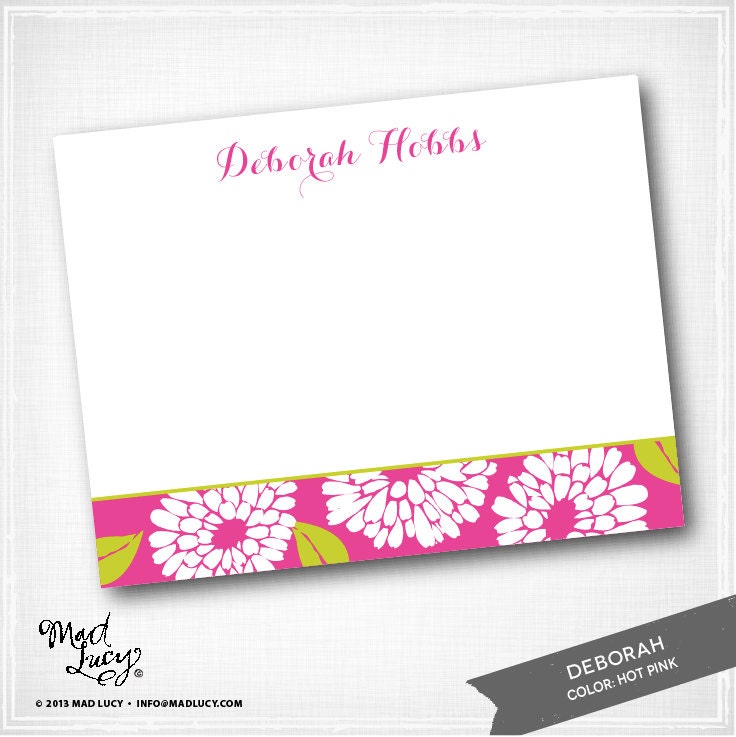DEBORAH - personalized notecard set / FLOWER DESIGN / 10 notecards & 10 envelopes