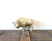 vintage brass buffalo paperweight - bison - animal