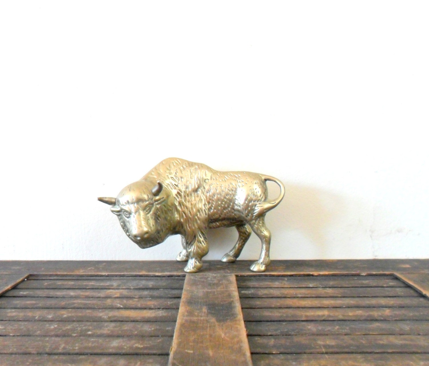 vintage brass buffalo paperweight - bison - animal