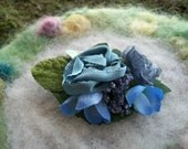 Hair Clip, Ribbon Rose, Blue Flower Fairy