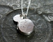 Sterling Silver Locket Necklace, Small Vintage Oval Pendant - Asymmetrically Engraved