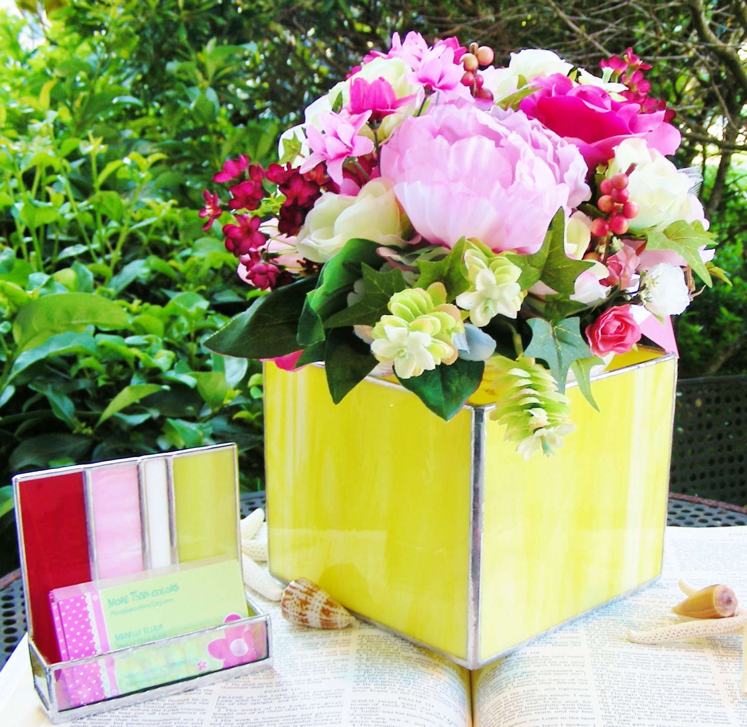 Mother's Day Yellow Stained Glass Large Planter  measures 6" X 6" X 5"