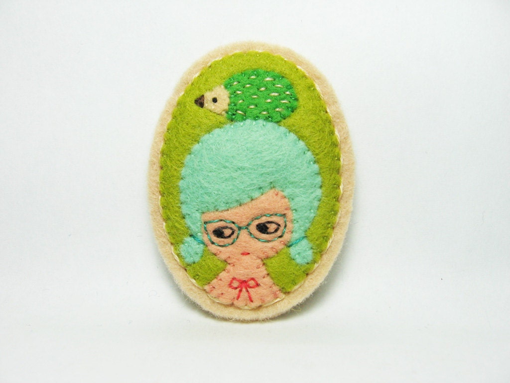 Hedgehog girl felt brooch