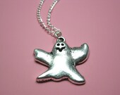 SALE Ghost Necklace - retro style cartoon spirit halloween cute spooky jewelry rockabilly funny jewellery fun silver plated szeya designs