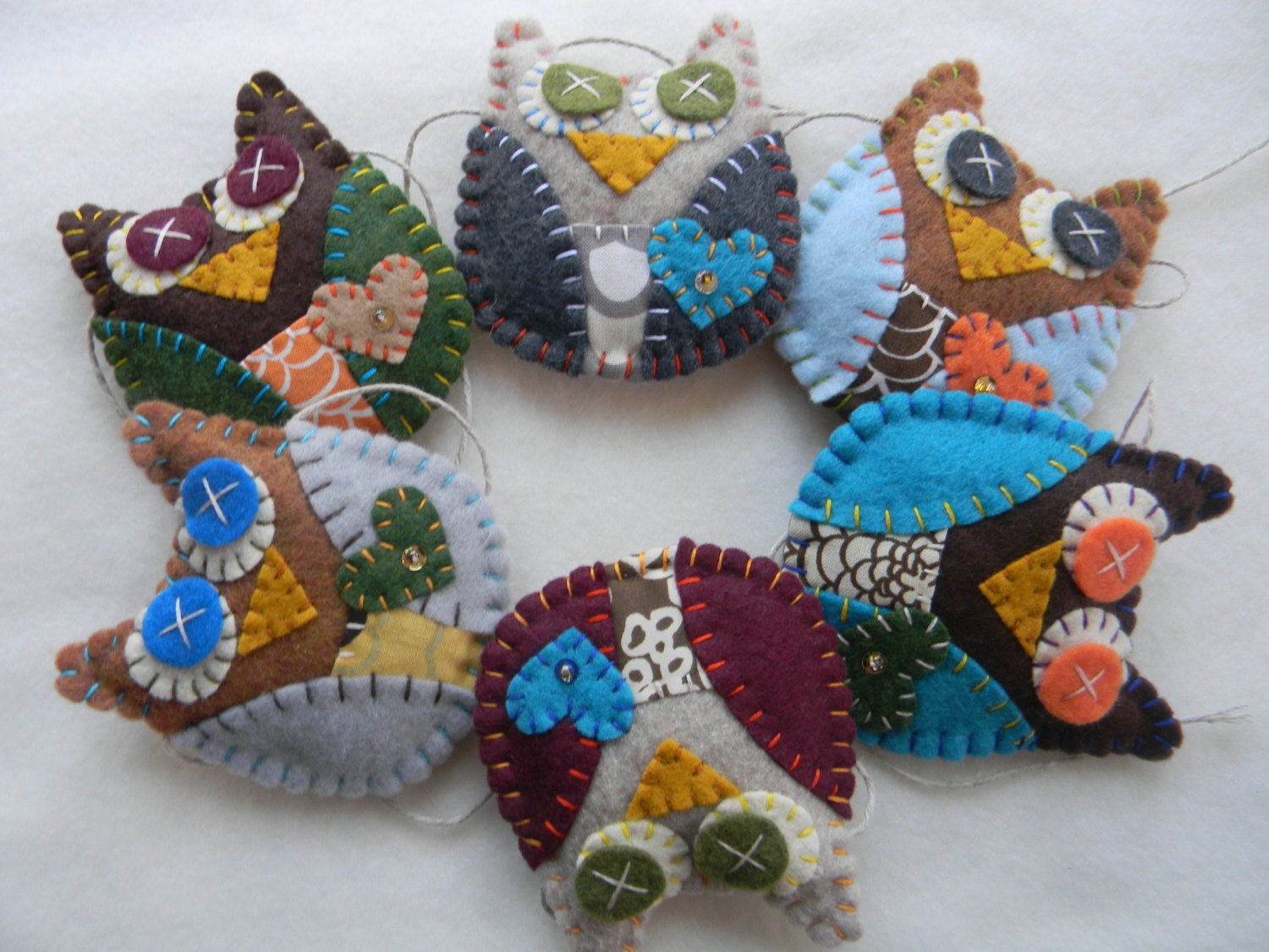 Owl Garland Felt Wall Hanging Fireplace Decor Baby Nursery Decoration Bunting Set of 6 Owls