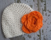 cream with orange flower newborn hat