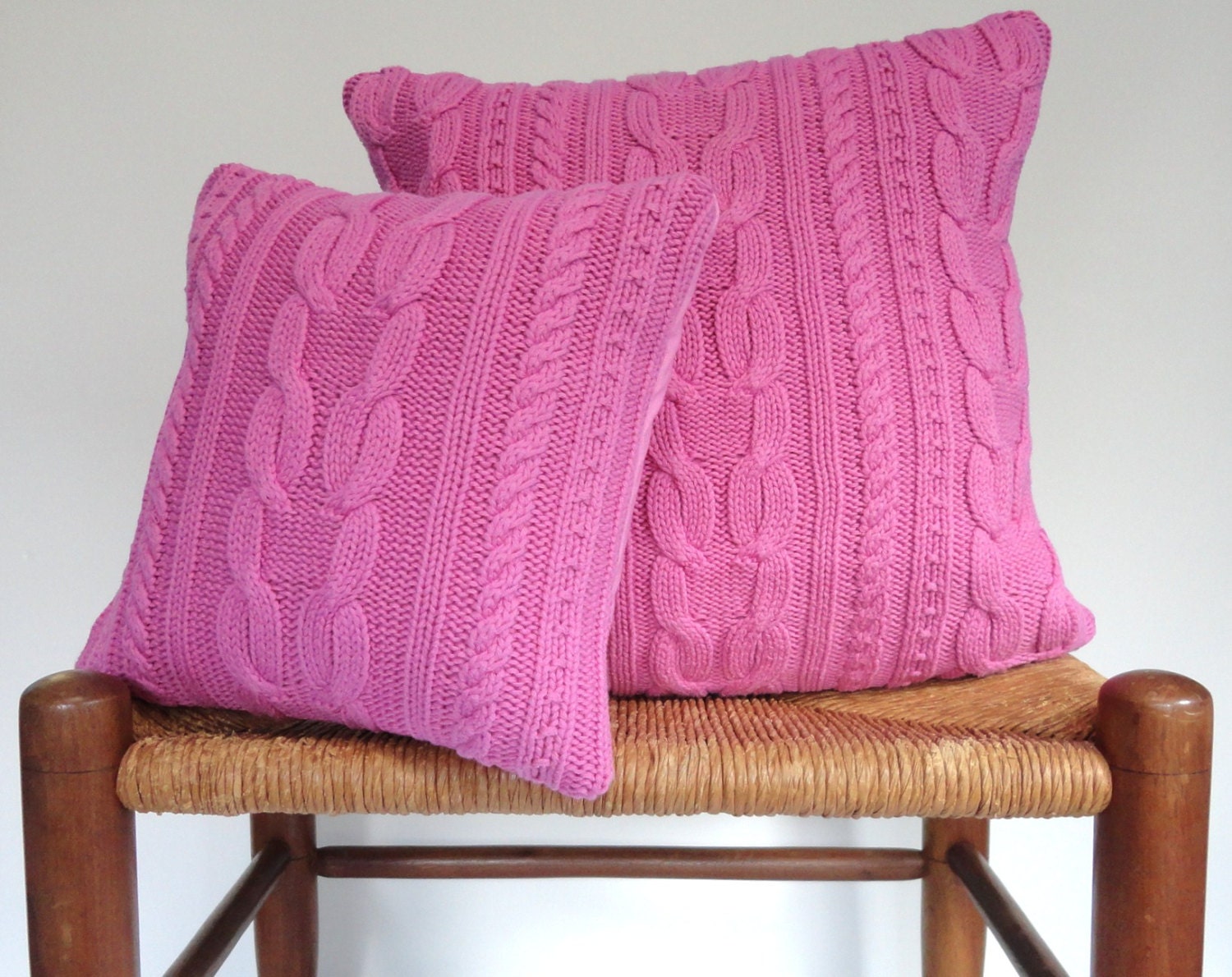 Pillow Cover Knitted Pink Cable Upcycled Sweater Set
