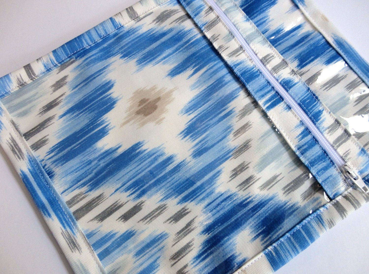 Jewelry  Zippered Bag Vinyl Blue Ikat Organizer Pouch
