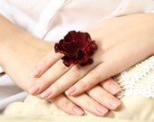red burgundy flower leather ring