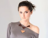 Brown and beige leather geometric triangles necklace