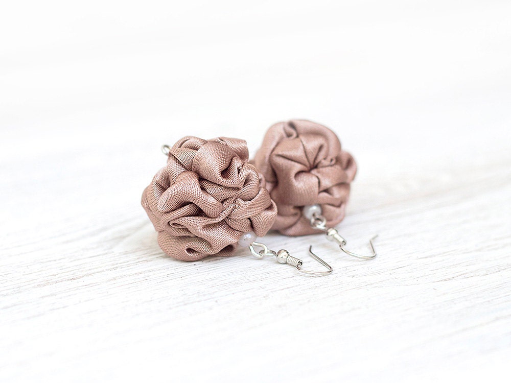 Light brown fabric earrings