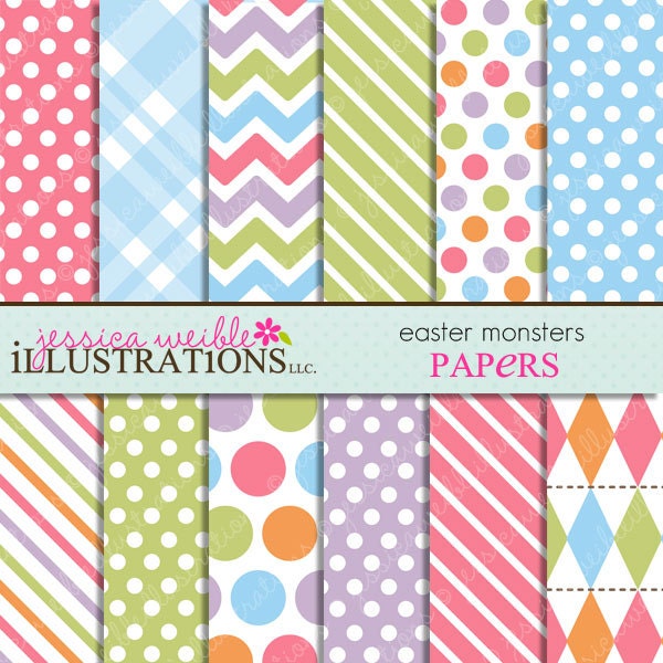 Easter Monsters Cute Digital Papers Backgrounds for Invitations, Card Design, Scrapbooking, and Web Design Il_170x135