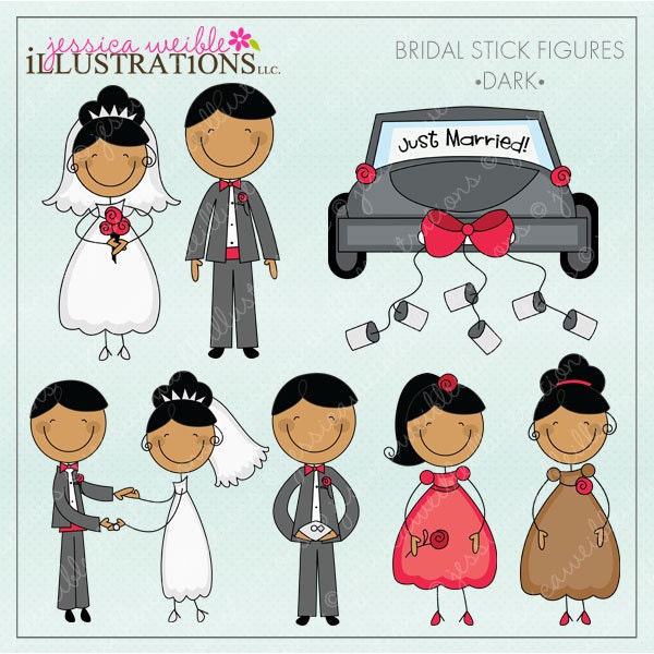 Bridal Stick Figures -DARK - Cute Digital Clipart for Card Design, Scrapbooking, and Web Design, Wedding Stick Figures Il_170x135