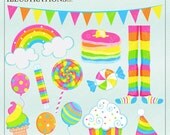 Girly Rainbow Party Cute Digital Clipart for Card Design, Scrapbooking, and Web Design, Rainbow Clipart Il_170x135