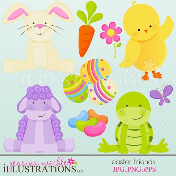 Easter Friends Cute Digital Clipart for Card Design, Scrapbooking, and Web Design Il_570xn