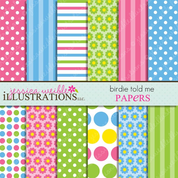 Birdie Told Me Cute Digital Papers Backgrounds for Invitations, Card Design, Scrapbooking, and Web Design Il_570xn