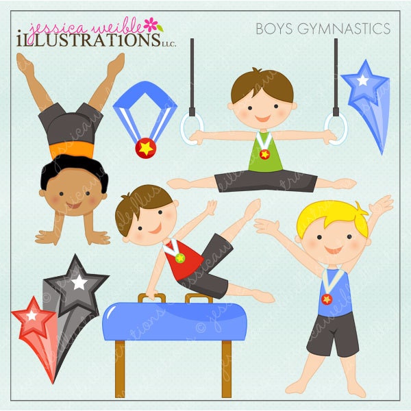 Boys Gymnastics Cute Digital Clipart for Card Design, Scrapbooking, and Web Design Il_570xn