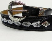 vintage Western Belt leather bead silver buckle