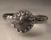 Rough Black Diamond Engagement Ring, Recycled Sterling Silver,  3.10CTS
