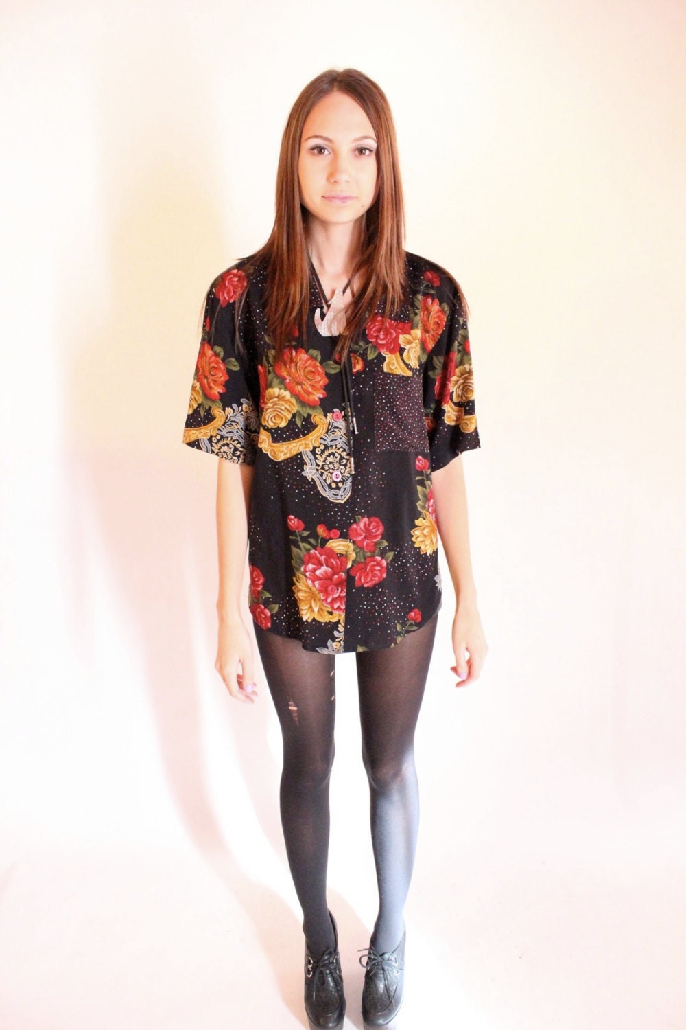 ISOLATION 90s Regal Floral Polka Dot Grunge Folk Blouse
