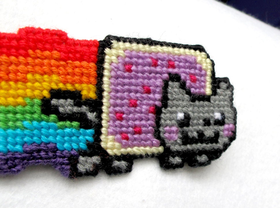 Nyan Cat: Handmade Wool Pin Badge / Brooch