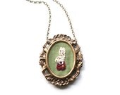 Mr. Rabbit- hand embroidered necklace, alice in wonderland, bunny, needlework