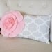 Lumbar Pillow Light Pink Rose on Gray Tarika Lumbar Pillow 9 x 16 -Lattice Trellis-