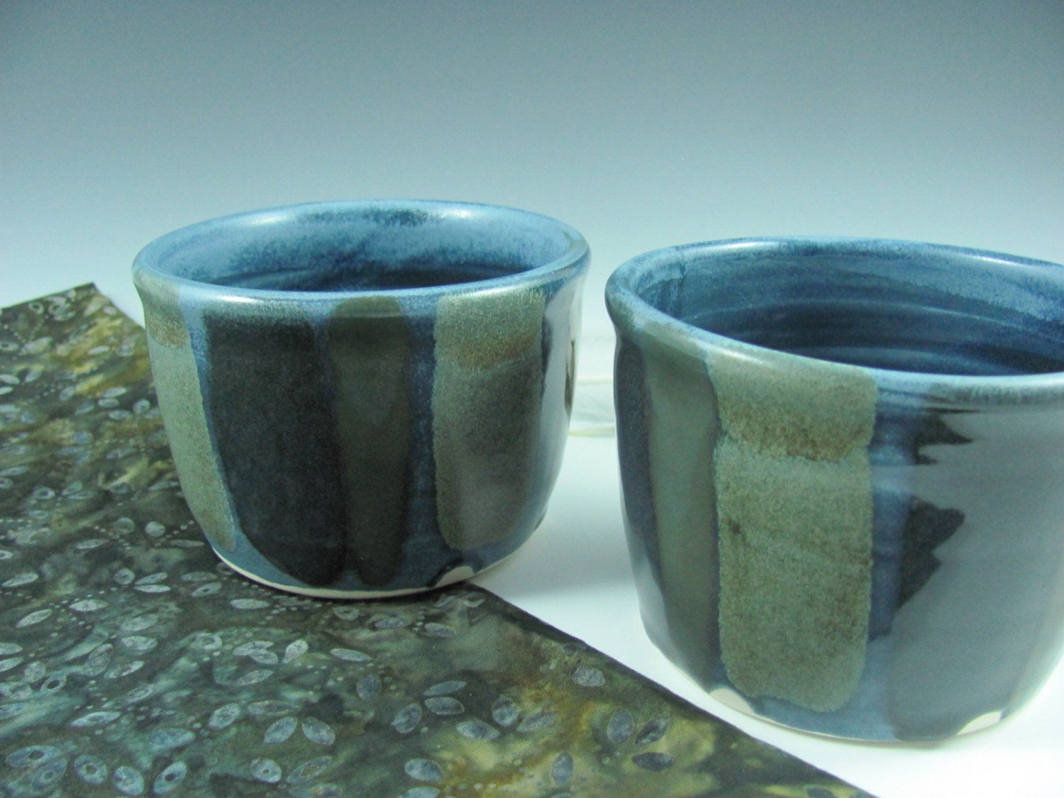 Wheel Thrown Porcelain Blue Stripe Ramekin Set of 2 Ceramic, Handmade by Licia Lucas Pfadt