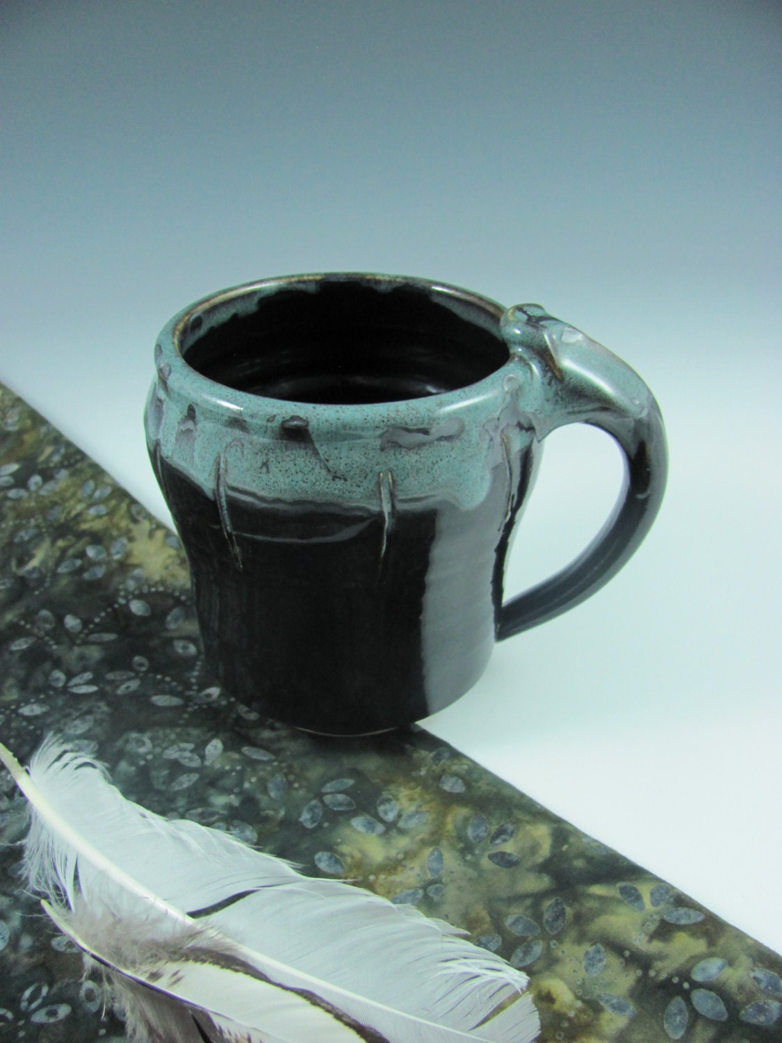 Black and Tourmaline Mug Cup Ceramic Porcelain, Handmade by Licia Lucas Pfadt