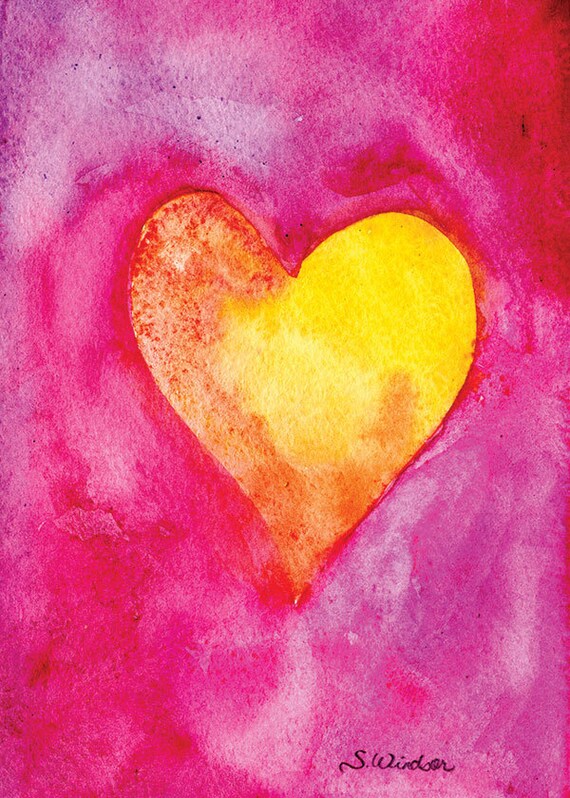 Golden Heart Watercolor Painting Valentine's Day by SusanWindsor