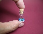 A turtle in an uninhabited island with a palm tree in a tiny bottle blue ver.1
