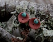 Crescent moon - red clay, turquoise and oxidized sterling silver earrings