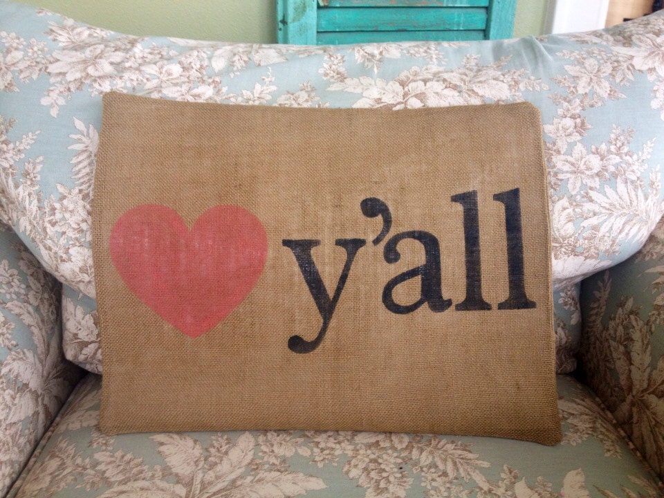 Hand stenciled burlap pillow cover 14 x 18