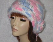 20% Off Sale Crochet Womens Teens 1920's Pastels White  Mohair Mother Of Pearl Hearts Teardrop Cloche Flapper hat
