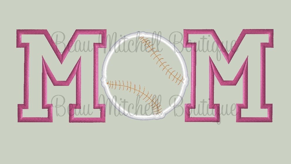 Mom Baseball Satin Applique embroidery design