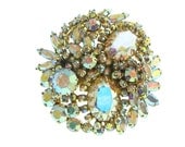 Brooch Jewelry - Statement Rings-Vintage Inspired-Rhinestone Brooch- Fantasy Jewelry-Fashion Jewelery-Trendy Rings- Gold- Pink-Blue-Mauve